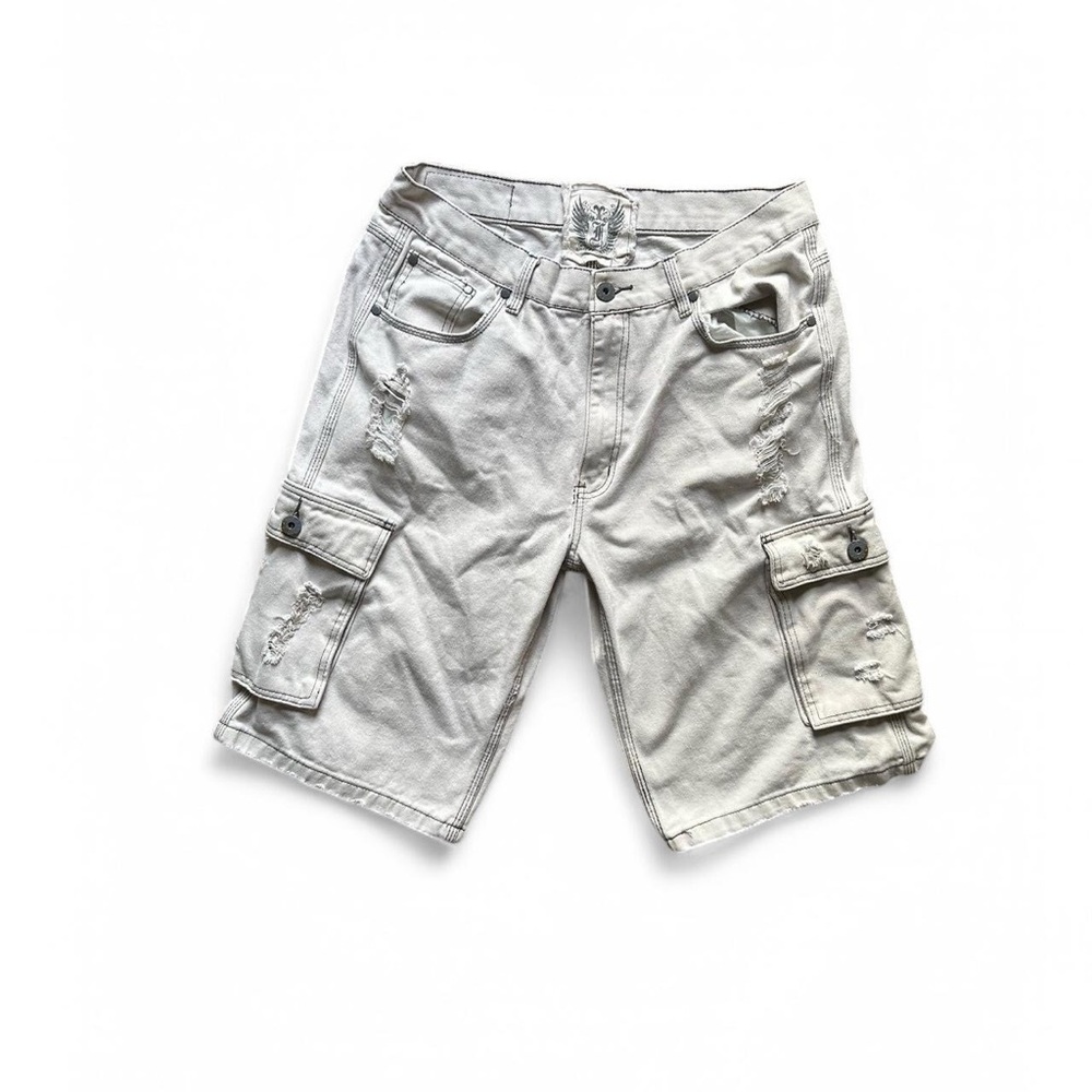 Y2K Distressed Cargo Shorts - Gray